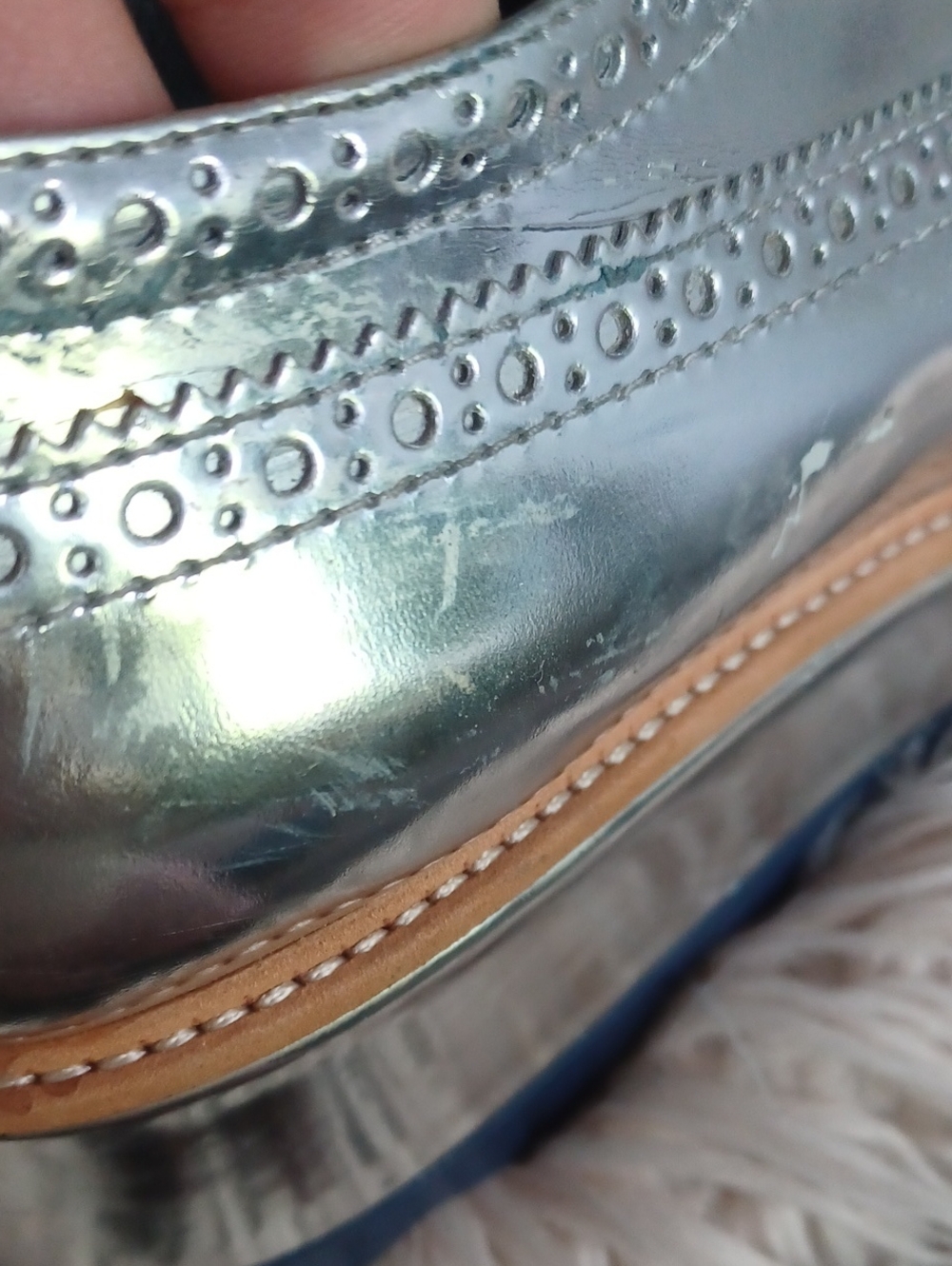 PRADA Silver Metallic Leather Platform Oxford Shoes - Picture 8 of 16